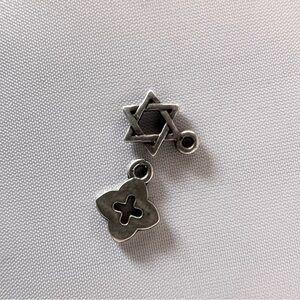 Silver Pewter Star of David & Maltese Cross Pendants Charms Set of 2